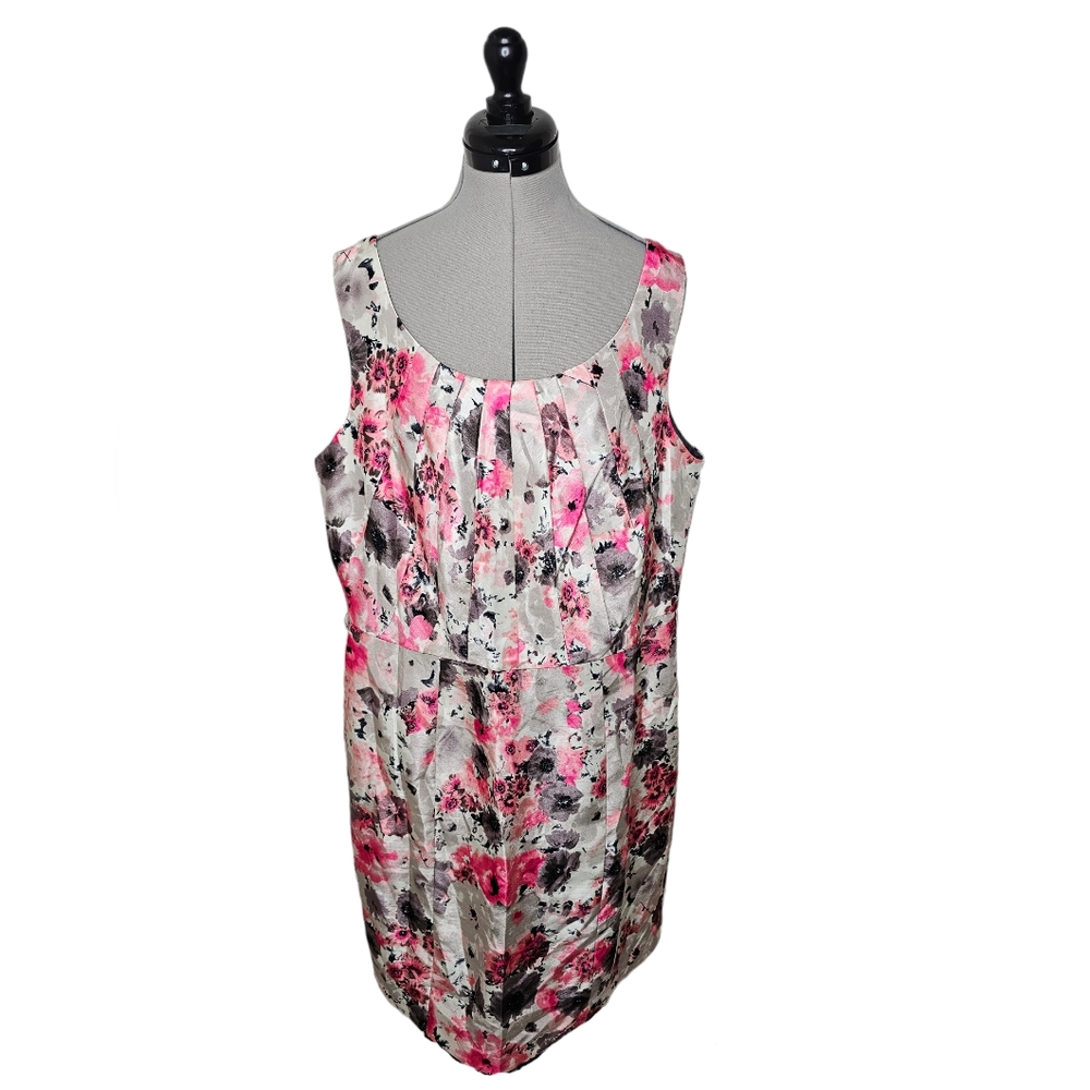 Sheath Pink, Silver, Gray Floral Sleeveless Women's Plus Size 16W - Dress Barn